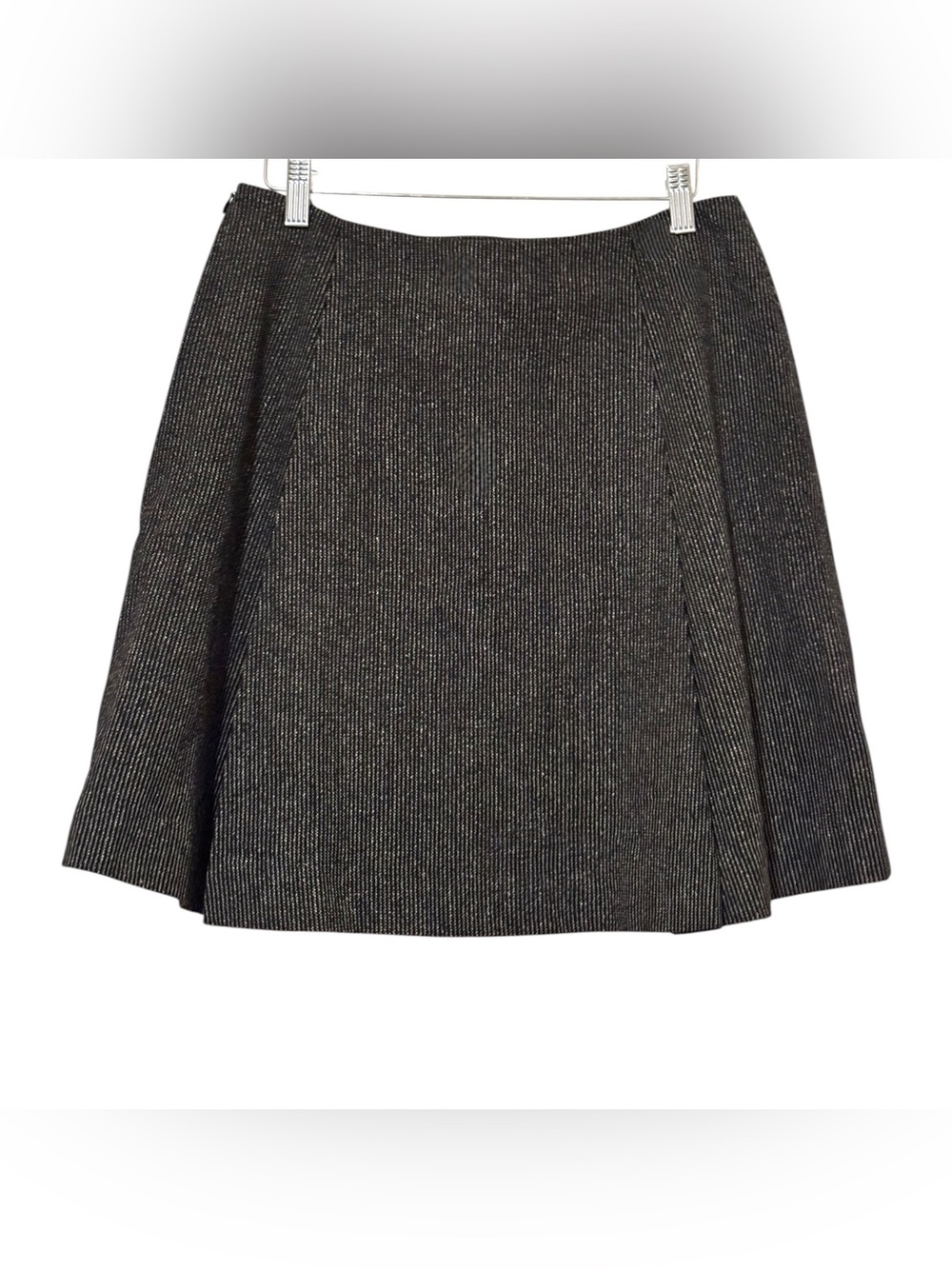 AKA Eddie Bauer ‘95 Black Herringbone Weave Silk Wool A-Line Flare Mini Skirt 12